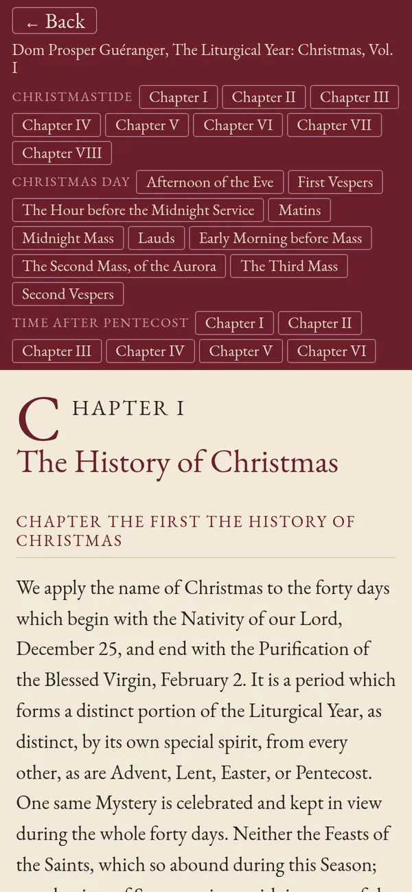 Dom Guéranger’s The Liturgical Year: Chapter I, The History of Christmas.