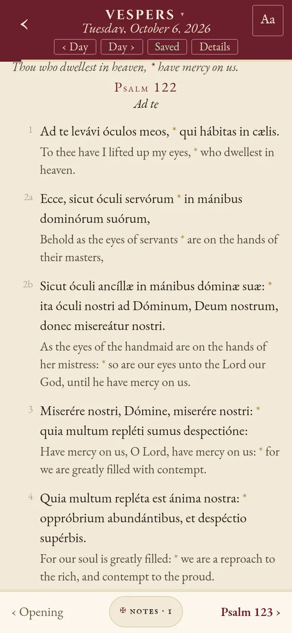 Vespers psalm in the Breviary theme.